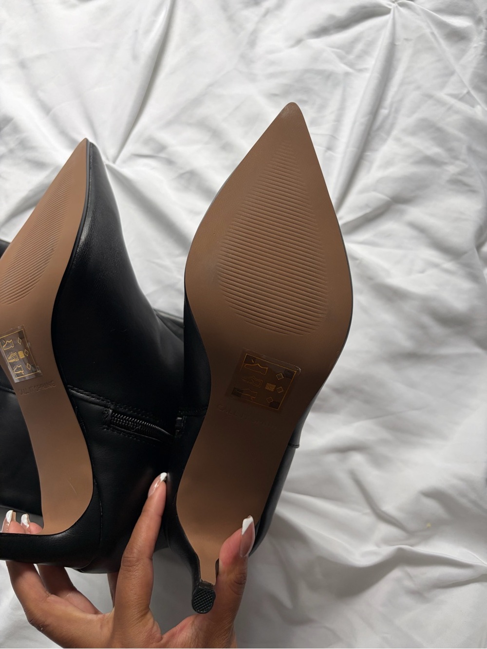 Call it Spring Black Leather High Pointed Toe Heeled Boots - Picture 7 of 9